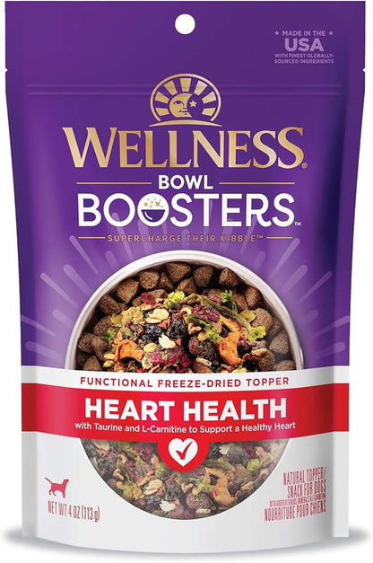 Wellness Bowl Boosters, Dog Food Topper for Small, Medium, & Large Breeds, Grain Free, Natural, Freeze Dried, Heart Health Chicken, 4 Ounce Bag (Pack of 1)