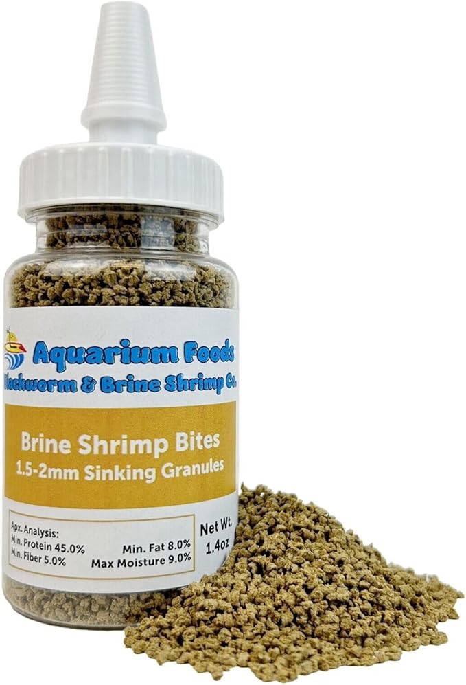 Aquatic Foods Inc. Brine Shrimp Sinking Micro Bites for Guppies, Nano Fish, Cichlids, Discus, Corys, Tetras, Bettas All Tropical Fish…1.4oz Squeeze Bottle