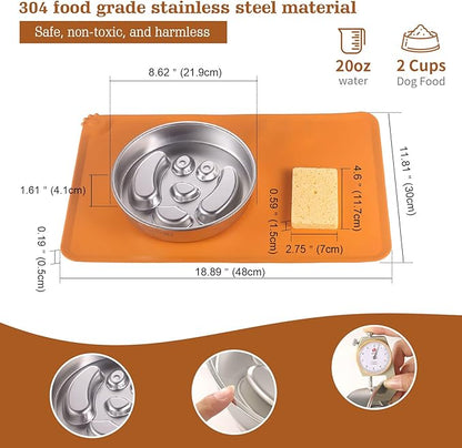 Stainless Steel Slow Feeder Dog Bowls – Non-Slip Metal Dog Bowl for Large & Medium Breeds, Puppy Puzzle Feeder – 2 Cup Capacity for Small to Big Pets – Durable Slow Feed Dog & Cat Food Dish with Mat