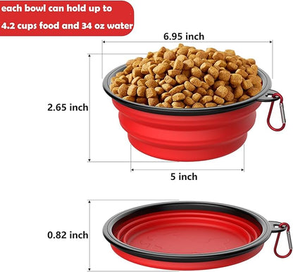 3 Pack Collapsible Dog Bowl Travel Portable Pet Bowls [34oz,1000ml],Expandable Foldable Food Water Feeding Dishes for Traveling Hiking Walking,with Carabiners [Red,Orange,Yellow]