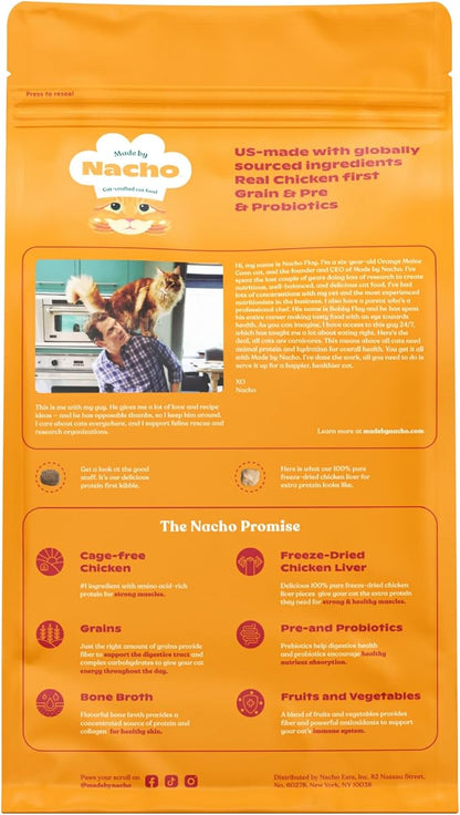 Made by Nacho Dry Cat Kibble 4lb Bag, High Protein Premium Cat Food with Freeze Dried Pieces, Cage-Free Chicken & Duck, Limited Ingredients, Single Bag