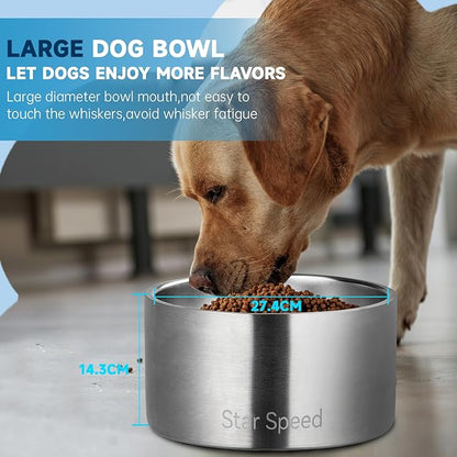 200oz Stainless Steel Dog Bowl - Extra Large Water Bowl With Rubber Bottom, Drop Resistant, Durable, Keeps Cold - Fits Different Size Big Food Bowls (Silver)