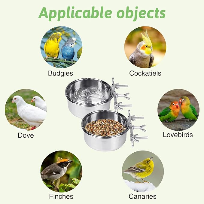 Tfwadmx 2 Pcs Bird Feeding Dish Cups,Parrot Food Bowl Clamp Holder Coop Cup Bird Cage Water Bowl for Parakeet African Greys Conure Cockatiels Lovebird Budgie Chinchilla