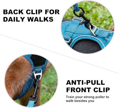 Plutus Pet No Pull Dog Harness, Release at Neck, Soft Padded, Reflective Adjustable Dog Vest Harness for Small, Medium, Large Dogs(Light Blue, L)