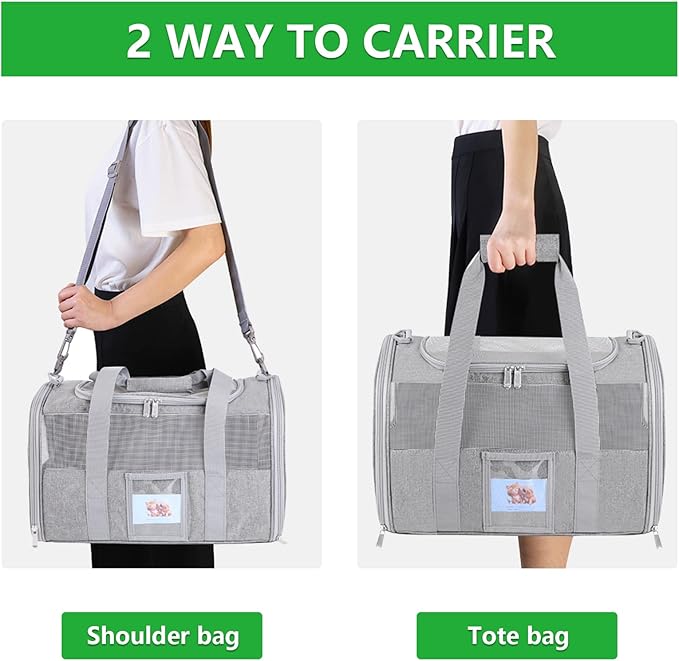 20" Large Soft Sided Cat Carrier Pet Carrier for Cats Dogs Under 25 lbs, Folding Dog Carrier Cat Carrier for 2 Cats Travel Carrier Bag, Grey
