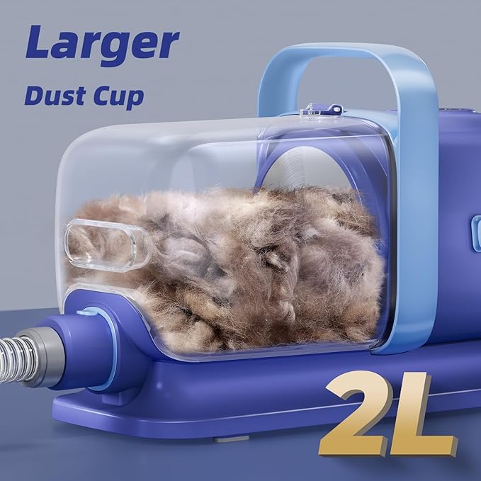 Dog Grooming Kit with Vacuum, All-in-One Pet Grooming Vacuum for Dogs and Cats, Low Noise Pet Hair Clipper & Shedding Brush, Dog Hair Remover, Cat Pet Groomer Set with Cleaning Brushes, Blue