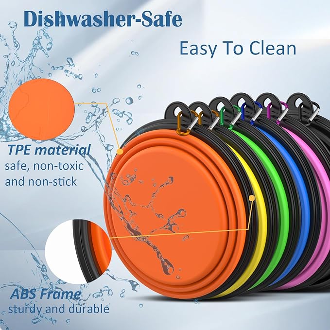 Takfox Collapsible Dog Bowls [2 Pack] 20 oz, Travel Dog Bowls, Pet Bowl Portable Foldable Water Food Feeding Dishes with Carabiner Clip for Traveling Hiking Walking-Green & Blue