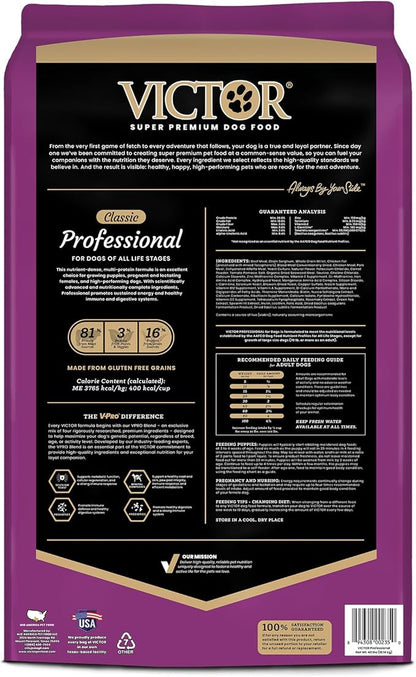 VICTOR Super Premium Dog Food – Professional Kibble Food – Super Premium Kibble with 26% Protein – Gluten-Free with Beef, Chicken & Pork Meals – for High Energy and Active Dogs & Puppies, 5lbs