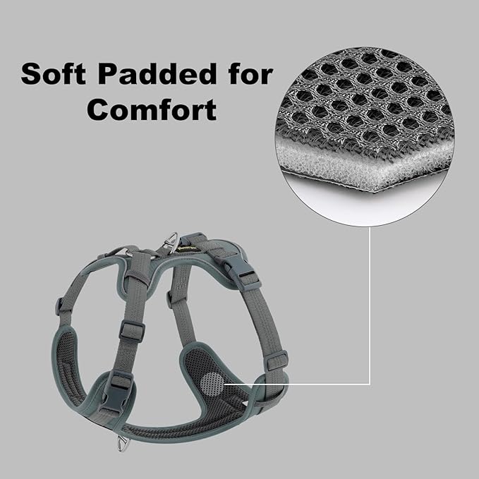 Plutus Pet No Pull Dog Harness, Release at Neck, Soft Padded, Reflective Adjustable Dog Vest Harness for Small, Medium, Large Dogs(Gray, XL)