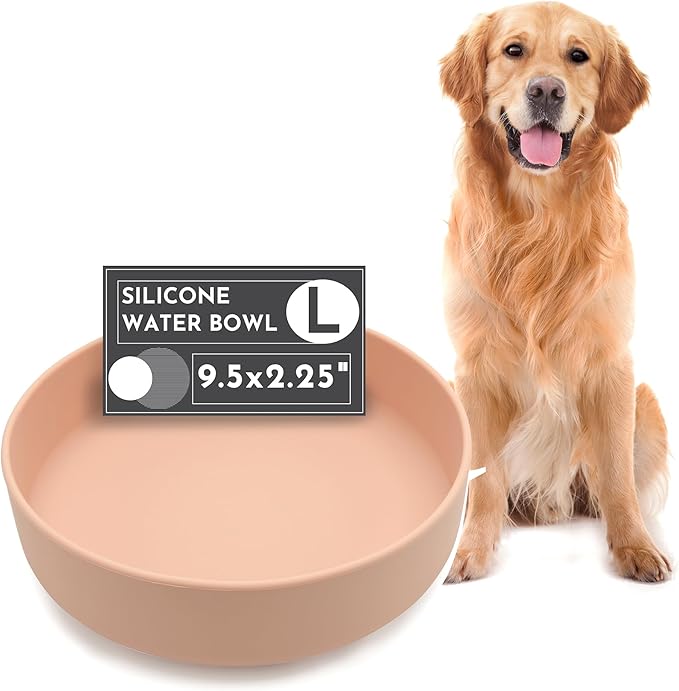 The Perfect Dish No-Spill Dog Water Bowl, Less Mess Non-Tippable Water & Food Bowl, Pure Silicone with Suction Cup, Fits 8 Cups 9.5" Across x 2.5" Tall Ideal for All Pets, Large-Blush