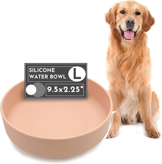 The Perfect Dish No-Spill Dog Water Bowl, Less Mess Non-Tippable Water & Food Bowl, Pure Silicone with Suction Cup, Fits 8 Cups 9.5" Across x 2.5" Tall Ideal for All Pets, Large-Blush