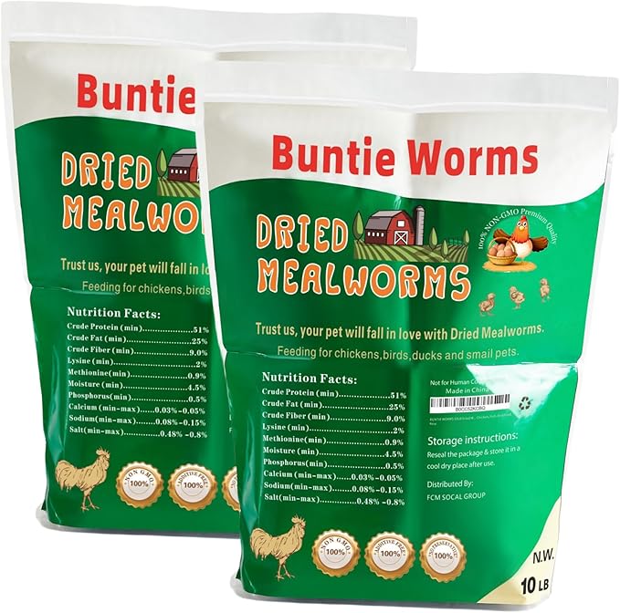 20LB Dried Mealworms, 100% Natural, Non-GMO Meal Worms, Dried for Chickens, Wild Birds, Reptile, Hamster, Hedgehog, Pigeon