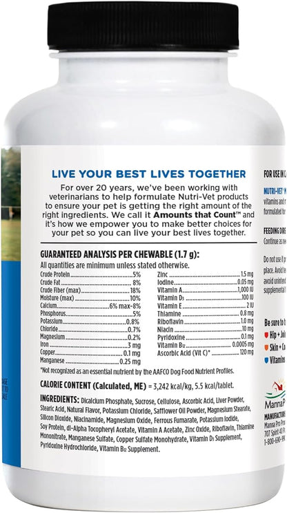 Nutri-Vet Multi-Vite Chewables for Adult Dogs, Daily Vitamin and Mineral Support, Potent Antioxidants, Supports a Balanced Diet, 120 Count