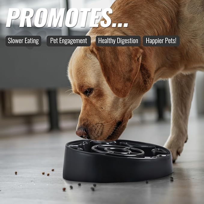 Tilted Slow Feeder Dog Bowl for Flat Face Breeds, Retro Style Non-Skid Food Bowl for Flat Face Breeds for Dogs & Cats Large, Small (Black)