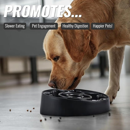 Tilted Slow Feeder Dog Bowl for Flat Face Breeds, Retro Style Non-Skid Food Bowl for Flat Face Breeds for Dogs & Cats Large, Small (Black)