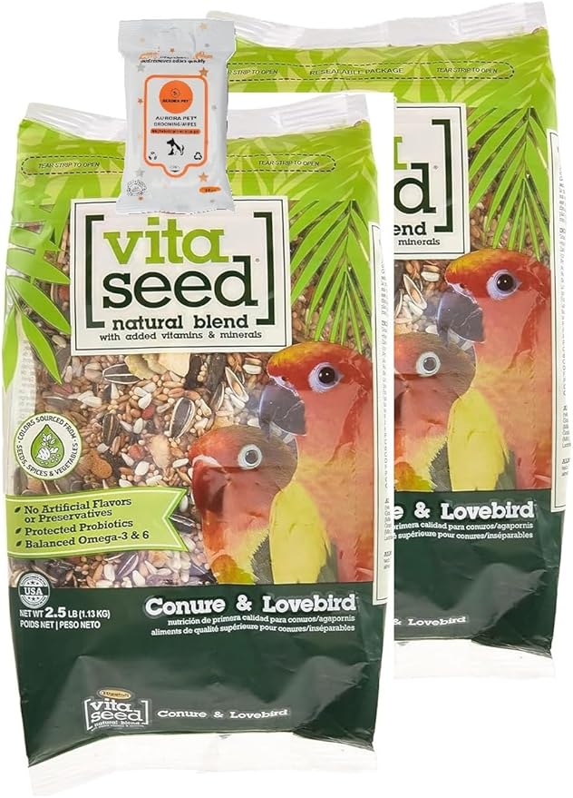 Aurora Pet Bundle (2) Higgins Vita Seed Conure & Lovebird Bird Food (2.5 lb Each) with AuroraPet Wipes