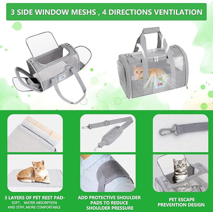20" Large Soft Sided Cat Carrier Pet Carrier for Cats Dogs Under 25 lbs, Folding Dog Carrier Cat Carrier for 2 Cats Travel Carrier Bag, Grey