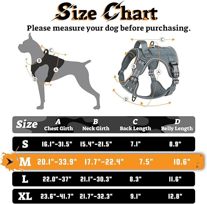 rabbitgoo Dog Harness Medium Sized No Pull, Tactical Service Pet Vest with Molle and Control Handle, Adjustable and Reflective Military Harness for Easy Walking and Training, Grey, M