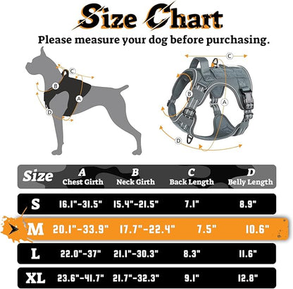 rabbitgoo Dog Harness Medium Sized No Pull, Tactical Service Pet Vest with Molle and Control Handle, Adjustable and Reflective Military Harness for Easy Walking and Training, Grey, M