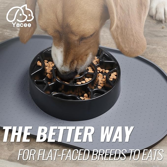 Tilted Slow Feeder Dog Bowl for Flat Face Breeds, Retro Style Non-Skid Food Bowl for Flat Face Breeds for Dogs & Cats Large, Small (Black)