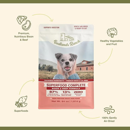 Superfood Complete, Air-Dried Adult Dog Food - High Protein, Zero Fillers, Superfood Nutrition by Katherine Heigl (64 oz, Beef & Bison Formula)