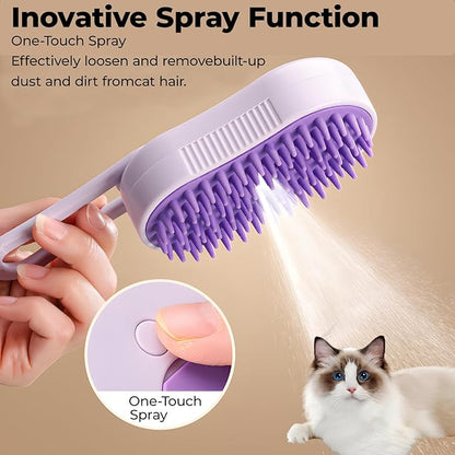 4-in-1 Cat & Dog Steam Deshedding Brush Series - Multi-Function Grooming Tool with Shedding, Cleaning, Massage & Combing -Includes Pet Finger Toothbrush for Dog＆Cat Teeth Cleaning(Purple)