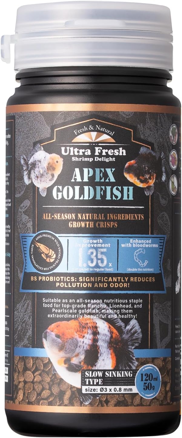 Ultra Fresh Apex Goldfish Growth Crisps, Premium All Natural Ingredients Goldfish Fish Food, Slow Sinking, 1.76 oz