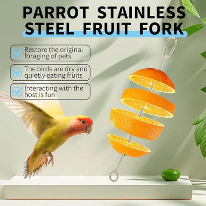 2 Pcs Bird Treats Skewer Hanging Parrot Fruit Feeder, 10.6 Inch Stainless Steel Bird Cage Food Holder and Skewer for Fruit, Durable Foraging Toy Suitable for Parakeets, Conures, and Other Small Birds
