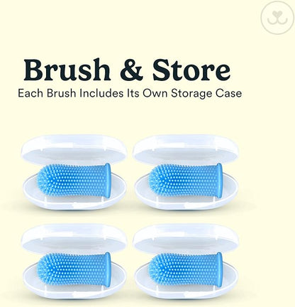 Jasper Dog Toothbrush, 360º Dog Tooth Brushing Kit, Cat Toothbrush, Dog Teeth Cleaning, Dog Finger Toothbrush, Dog Tooth Brush for Small & Large Pets, Dog Toothpaste Not Included, 4-Pack Blue