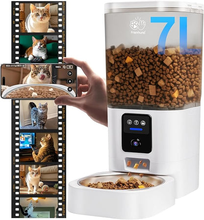 Automatic Cat Feeder with 2K Camera: 5G WiFi Automatic Dog Feeder with Night Vision,Cat Food Dispenser with 7L Large Food Storage Container for Multiple Pet,Detachable for Easy Clean -29 Cup