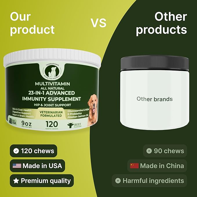 23-in-1 Multivitamin for Dogs – Soft Chews with Glucosamine, Chondroitin, MSM, Probiotics, Cranberry, Biotin, Zinc, Salmon Oil, Vitamins B, C, E – Hip & Joint, Skin, Digestive & Immune Support