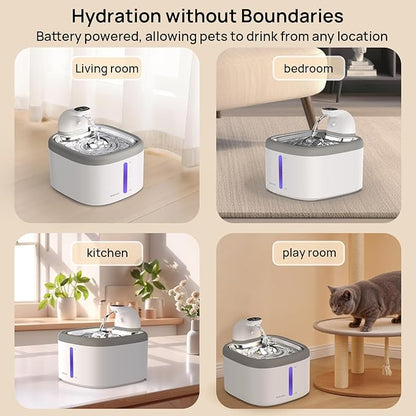 cat Water Fountain Wireless - 118oz/3.5L Cordless Automatic Water Dispenser for Cats, Stainless Steel Water Bowl for Pets no Spilling, Cat Feeding & Watering Supplies with 5 Filters