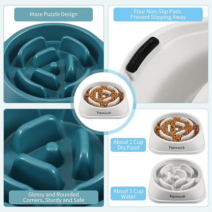 2 Pack Slow Feeder Dog Bowls for Healthy Eating, Non-Slip and Anti-Choking Design, Reduces Bloating & Overeating for Small Dogs, Easy to Clean