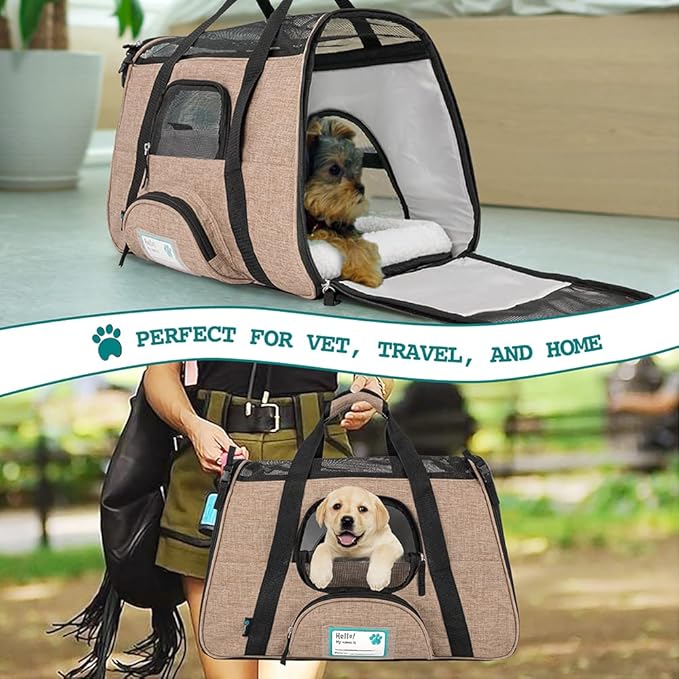 PetAmi Airline Approved Pet Carrier for Cat, Soft Sided Dog Carrier for Small Dog, Cat Travel Supplies Accessories for Indoor Cat, Ventilated Pet Carrying Bag Medium Kitten Puppy, Large Heather Taupe