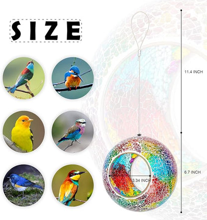 VCUTEKA Bird Feeder Mosaic Fly Through Bird Feeders for Outside Hanging with Round Shape Glass Container to Attract More Wild Birds for Garden, Yard, Backyard, Deck and Porch Decor, Purple 7-Inch