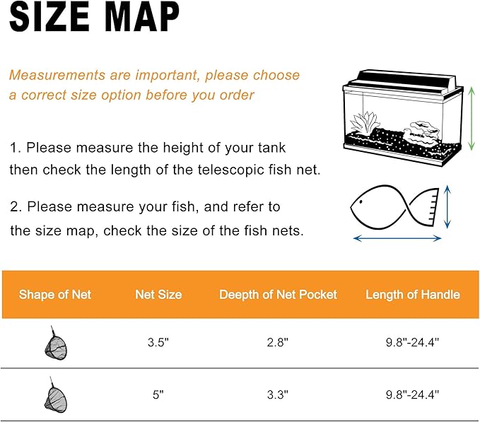 Telescopic Aquarium Fish Net, Fine Mesh Round Fish Net for Fish Tank with Extendable Long Handle (3.5 inch)