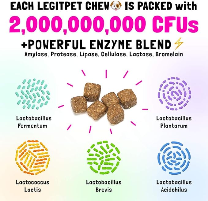 Probiotics for Dogs Natural Digestive Enzymes Prebiotics for Allergy Itch Relief Gut Flora Coprophagia Bowel Support Treatment Anti Diarrhea for Dogs Pet Health Immune System Support 30 Soft Chews