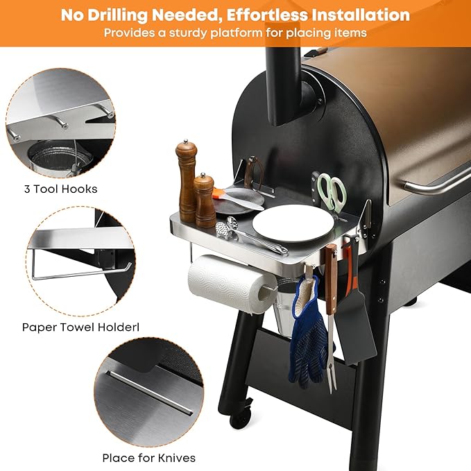 Stanbroil Stainless Grill Side Shelf, Fits Traeger Pro 22, Pro 34, Pro 575, Pro 780, Grill Accessories to Add Storage Space