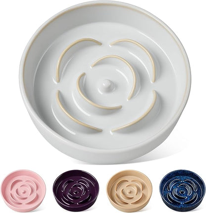 vancasso Slow Feeder Dog Bowl, 1.5 Cups Ceramic Slow Feeder for Medium Breed, Puzzle Maze Dog Food Bowl for Fast Eater, Light Gray