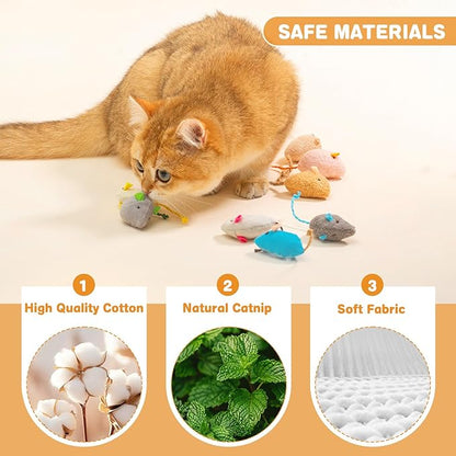 12PCS Cat Mouse Toys with Catnip, 2.36” Mouse Toys for Cats, Faux Fur Cat Mice Toys with Plastic Body, Interactive Catnip Toys for Indoor Cats Play Fetch