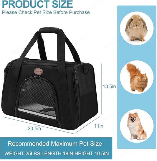 Cat Carrier Dog Carrier Pet Carriers for Medium Small Cats Dogs Puppies up to 15 Lbs,TSA Airline Approved Small Dog Cat Carriers Soft Sided,Collapsible Travel Puppy Carrier (Black, Large)