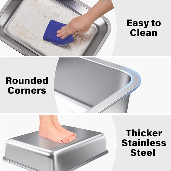 Stainless Steel Litter Box,Small to Medium Litter Box for Kitten 17.7" x 13.7" x 4",Easy Clean Non Stick Easy Entry No Smell Metal Litterbox for Kitty Senior Cat/Rabbits