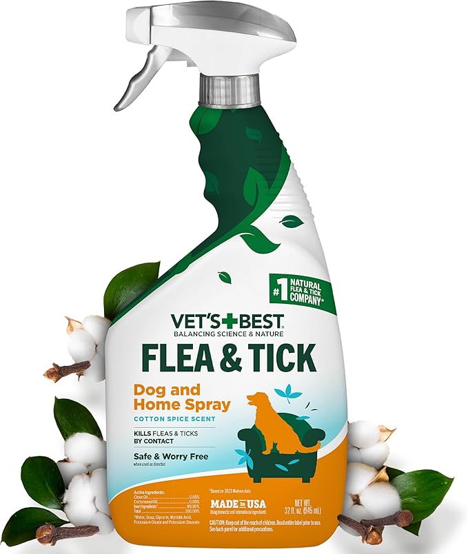 Vet’s Best Flea & Tick Home Spray for Dogs – Plant-Based Flea and Tick Treatment with Cotton Spice Scent – Indoor Flea Spray for Dogs – Made in USA Flea Control for Home Use – 32 oz