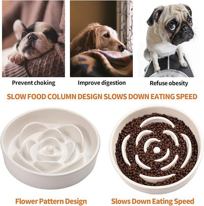 8.26 in White Dog Bowl Slow Feeder Ceramic for Medium and Large Breed,Slow Feeding Dog Food Water Dish Heavy Weighted,Puppy Dish for Fast Eaters,Puzzle Eating Bowl Modern Maze