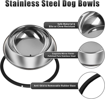 3Pcs Stainless Steel Dog Bowls Set - Non-Slip Food and Water Bowl 20 Oz - Dishwasher-Safe, Rust Resistant Metal Pet Bowls for Small/Medium/Large Sized Pets