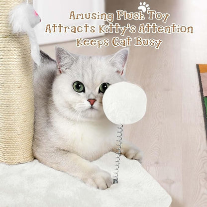 ANWA 32" Tall Cat Scratching Posts for Indoor Cats, 3-in-1 Cat Scratching Post with Plush Toys, Premium Sisal Post for Cats at All Ages with Reinforced Stable Base, Cream White