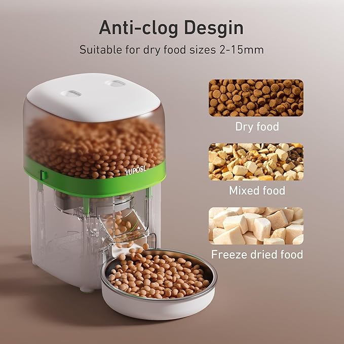 Automatic Cat Feeder - 2L Cat Food Dispenser, Timed Auto Pet Feeder with 180-day Battery Life, 1-6 Meals Per Day, 1-16 Portion, Desiccant Bag Keeps Dry Food Fresh, Also for Small Dogs