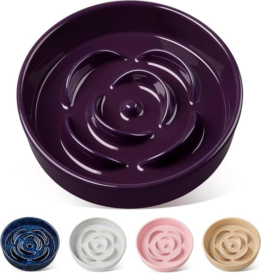 vancasso Slow Feeder Dog Bowl, 1.5 Cups Ceramic Slow Feeder for Medium Breed, Puzzle Maze Food Dog Bowl for Fast Eater, Dark Purple