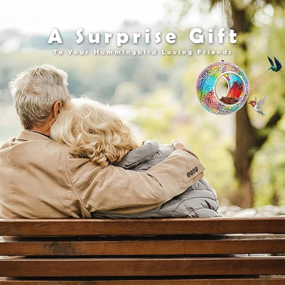 VCUTEKA Bird Feeder Mosaic Fly Through Bird Feeders for Outside Hanging with Round Shape Glass Container to Attract More Wild Birds for Garden, Yard, Backyard, Deck and Porch Decor, Purple 7-Inch