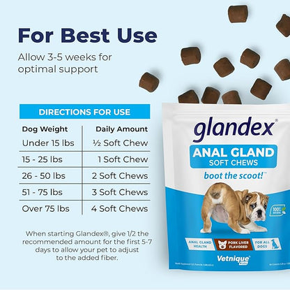 Vetnique Labs Glandex Anal Gland Soft Chew Treats with Pumpkin for Dogs Digestive Enzymes, Probiotics Fiber Supplement for Dogs Boot The Scoot (Bacon/Pork Chews, 30 Count)